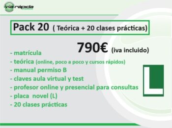 Pack 20 (matrícula+ teórica + pack 20 prácticas)